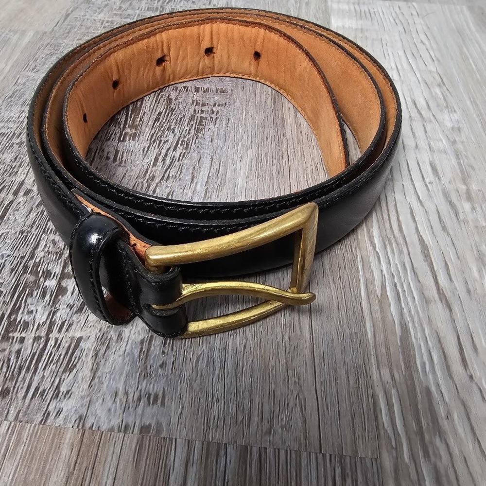 Jos A Bank Mens Genuine Leather Belt 36 Black Solid Brass Canada Dress
